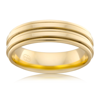 18k yellow gold Wedding Band with two yellow gold polished  bands