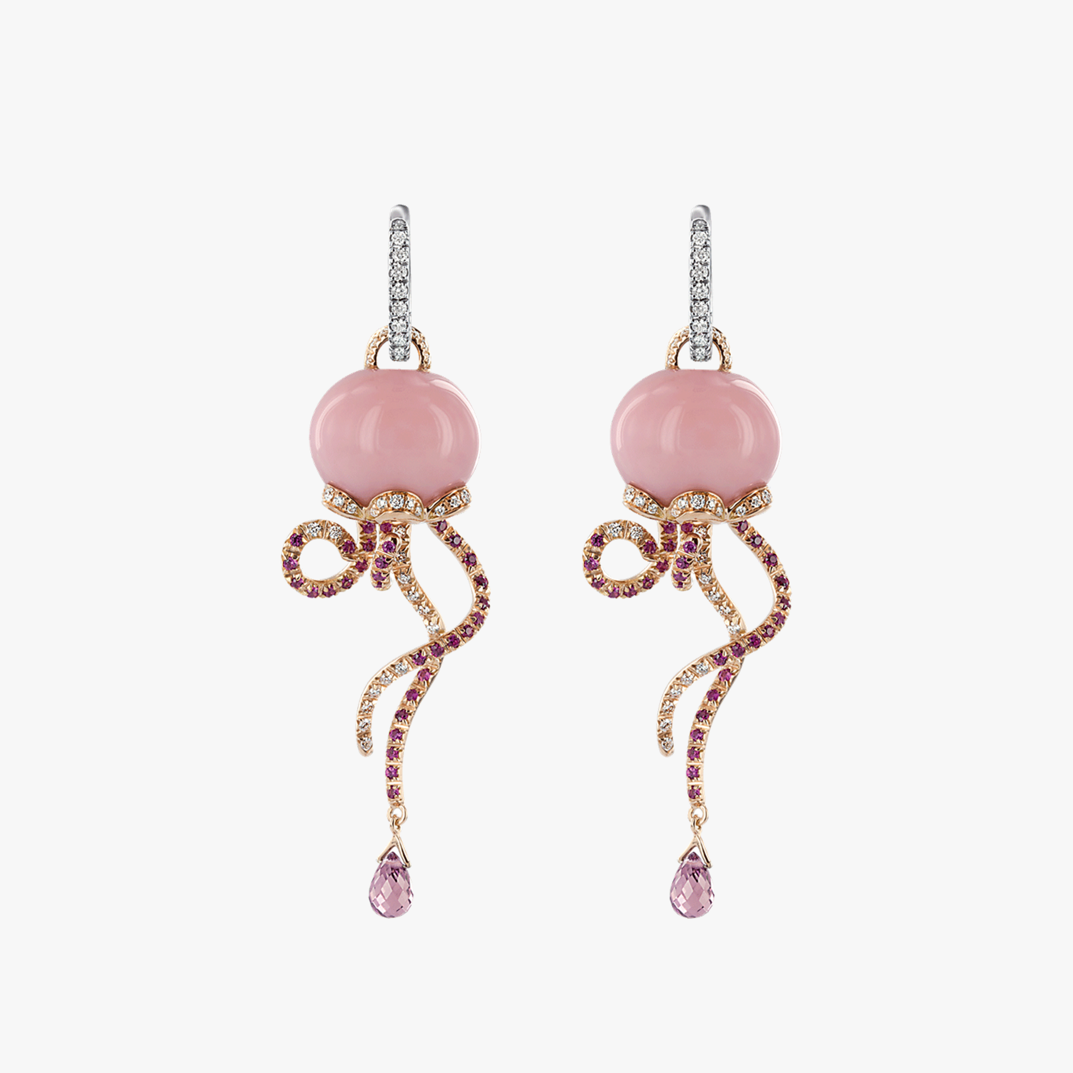 Chantecler Campanelle Jellyfish Earrings in 18kt Pink and White Gold with Diamonds, Pink Sapphires and Pink Opal