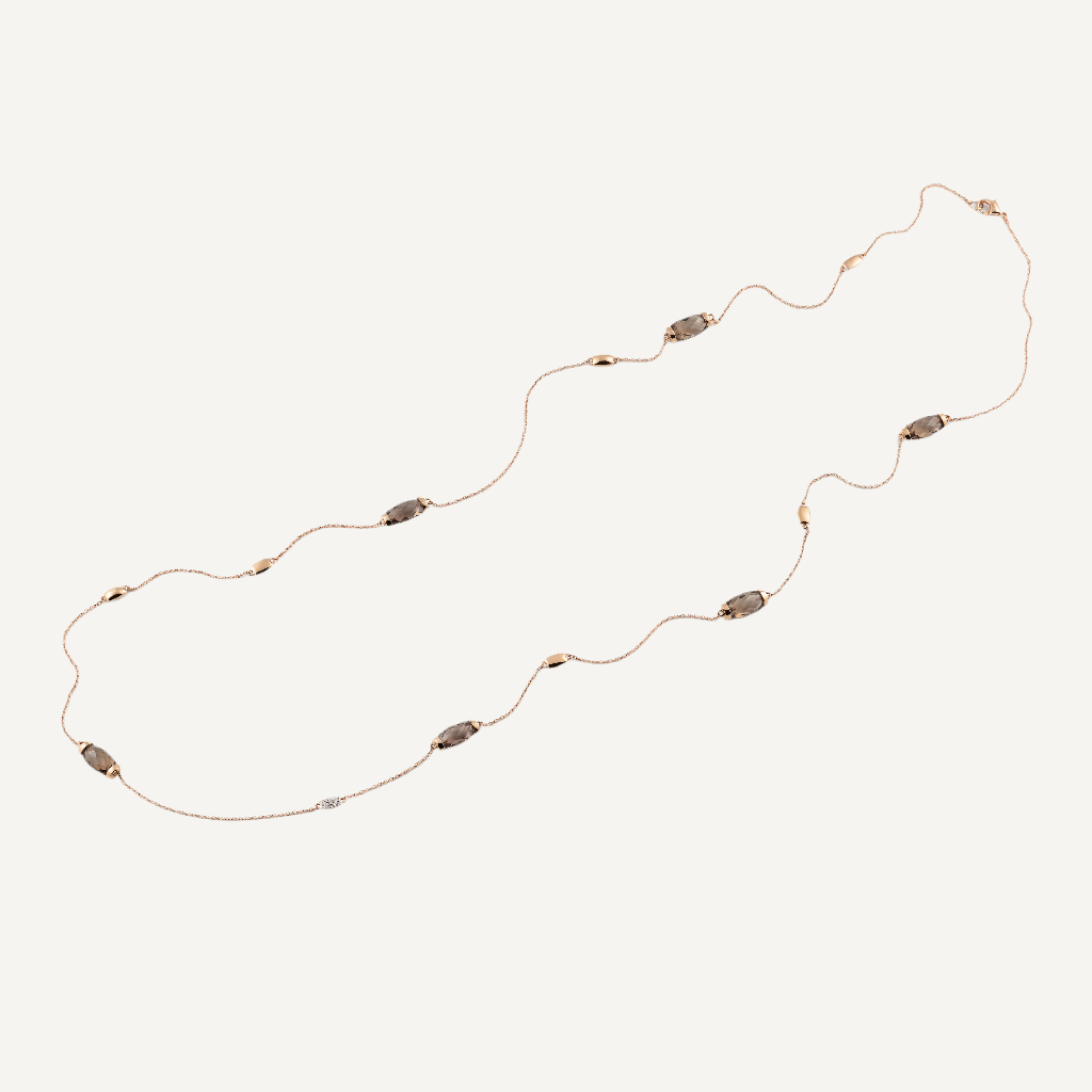 Al Coro La Piazza Necklace in 18k Rose Gold (9.49g) with 22 White Diamonds (0.12ct) and 6 Smokey Quartz (14.31ct)