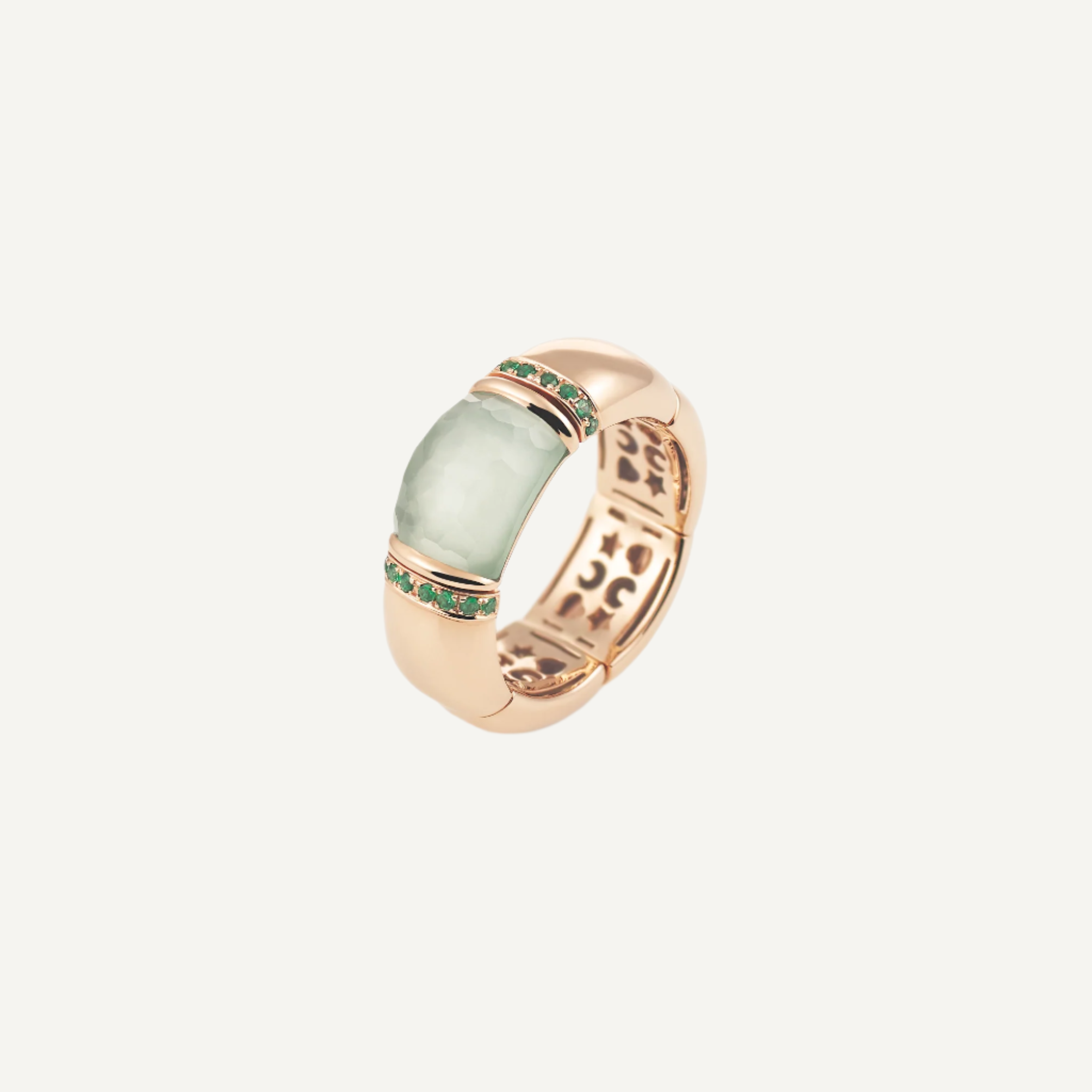 Al Coro La Piazza Ring Green Prehnite Gemstone Ring with Tsavorite Detail in 18k Gold