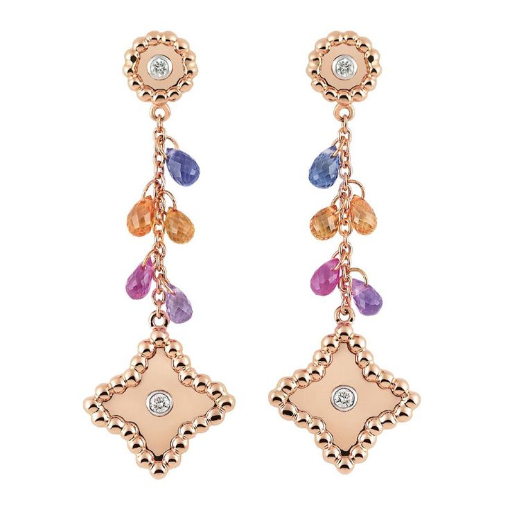 Al Coro Palladio Gemstone Drop Earrings in 18k Rose Gold with Diamonds - Orsini Jewellers
