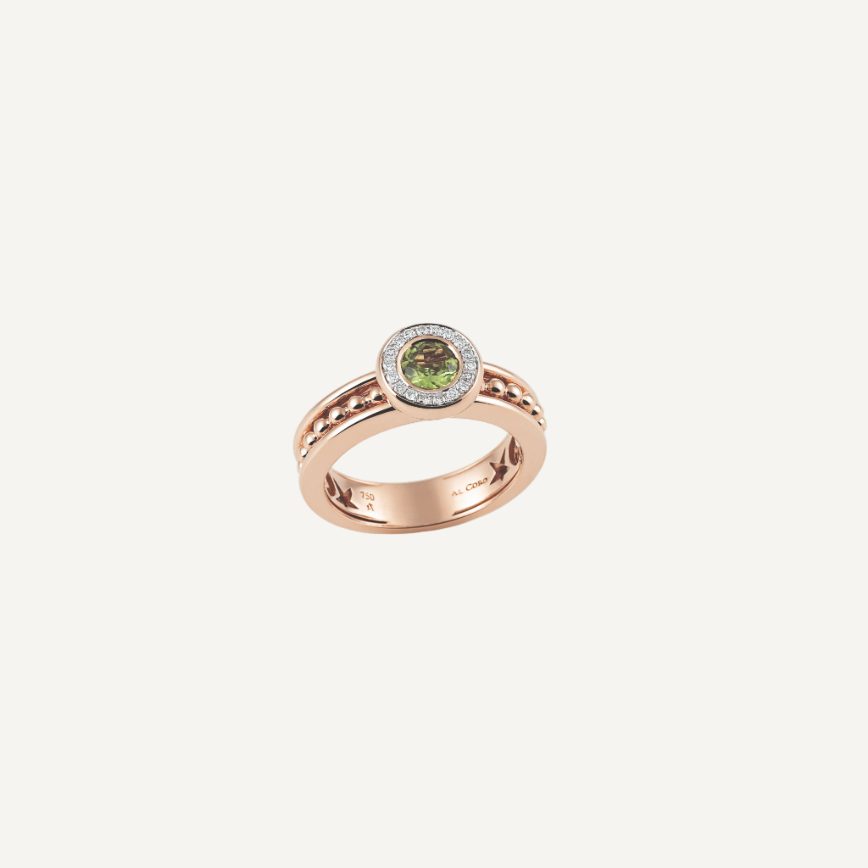 Al Coro Palladio Peridot Ring with Diamonds in 18k Rose Gold