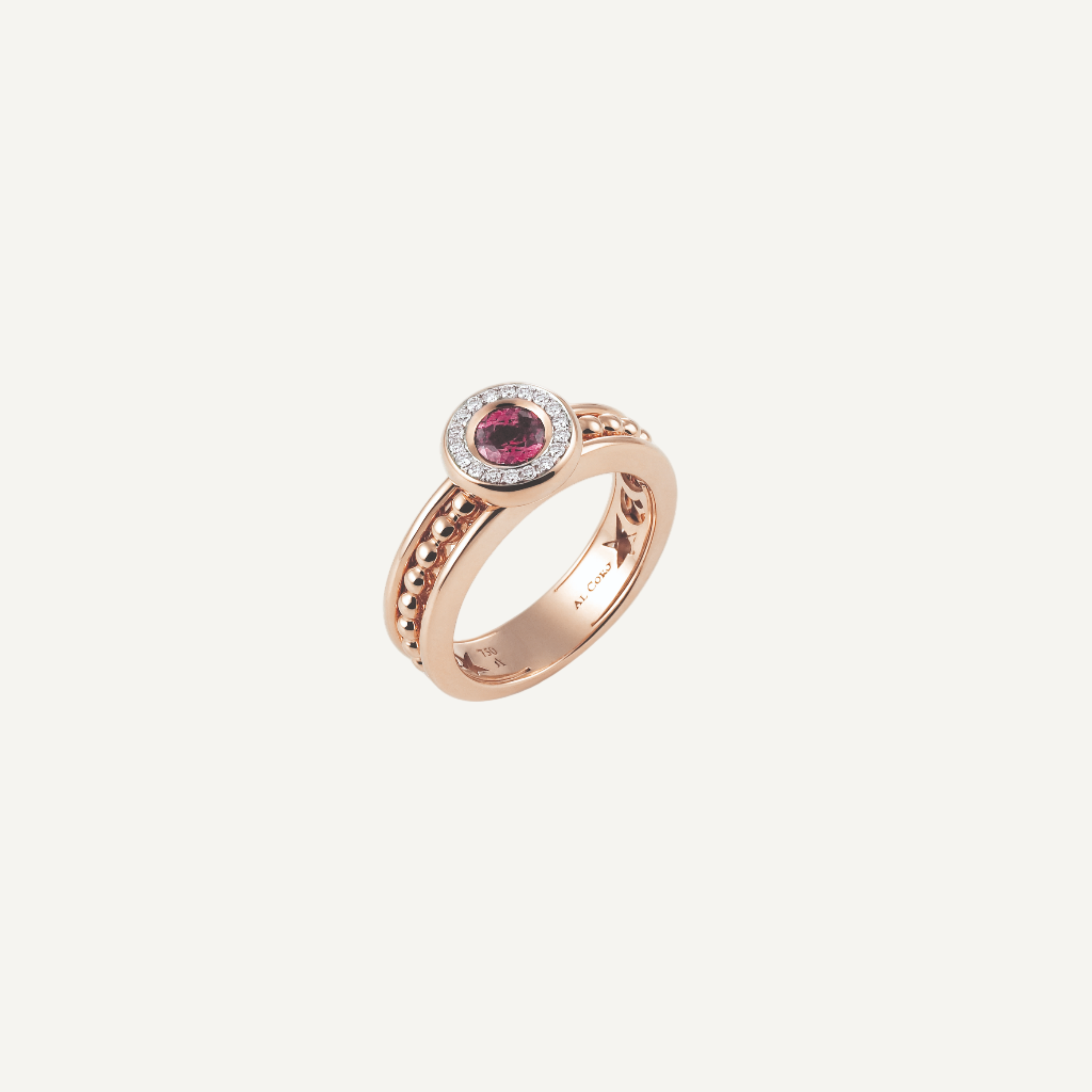 Al Coro Palladio Pink Tourmaline Ring with Diamonds in 18k Rose Gold