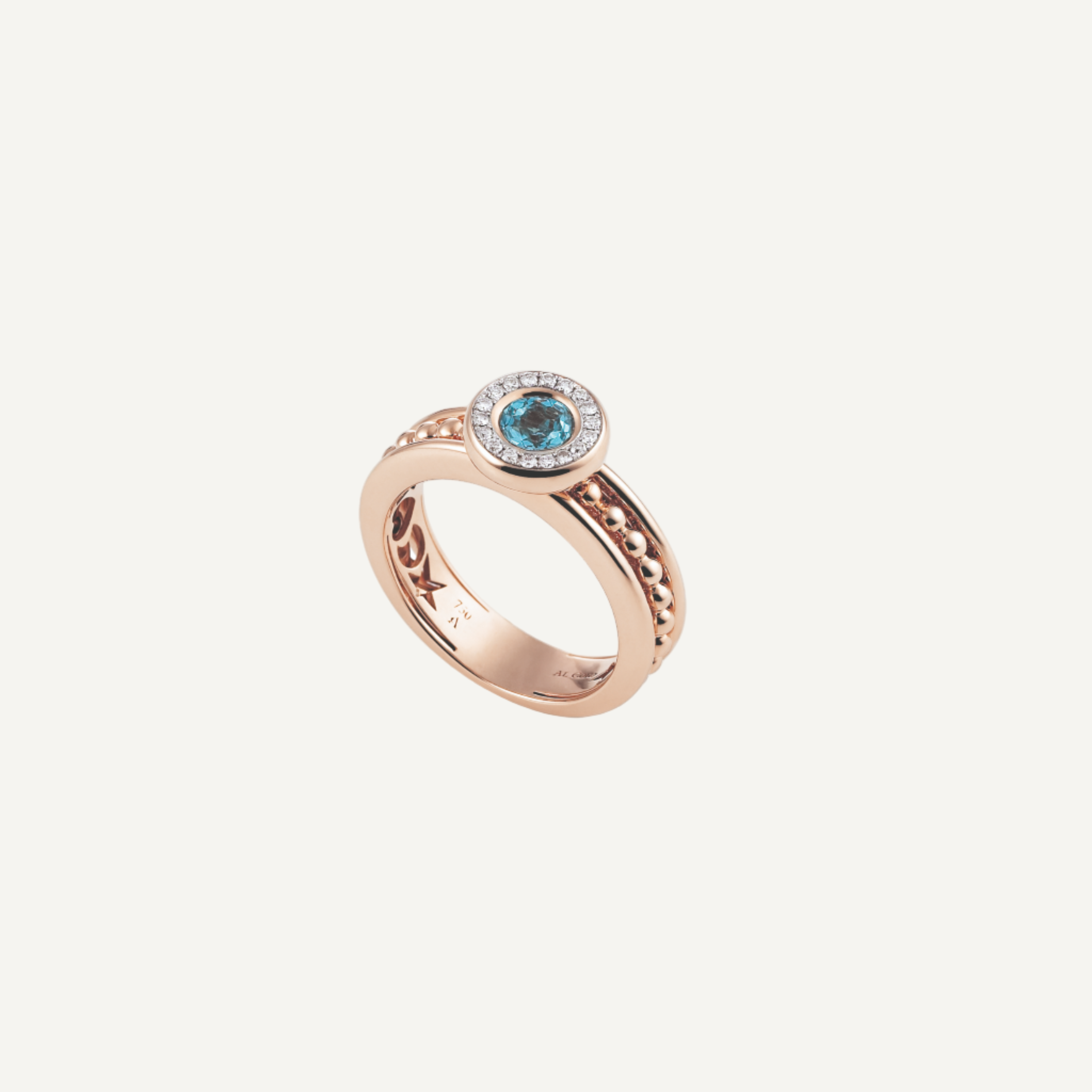 Al Coro Palladio Sky Blue Topaz Ring in 18k Rose Gold with diamonds