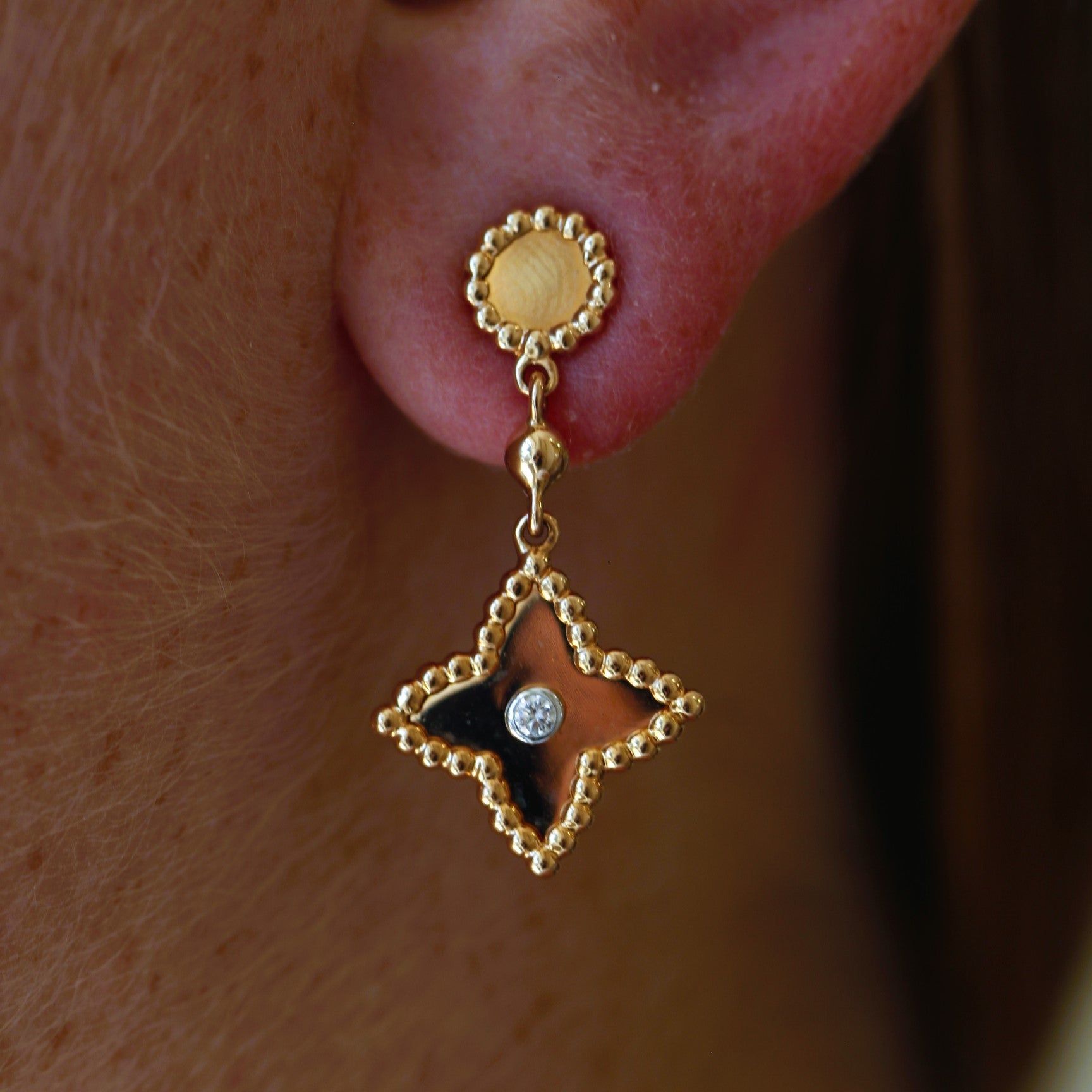 Al Coro Palladio Drop Earrings in 18k Rose Gold with Diamonds