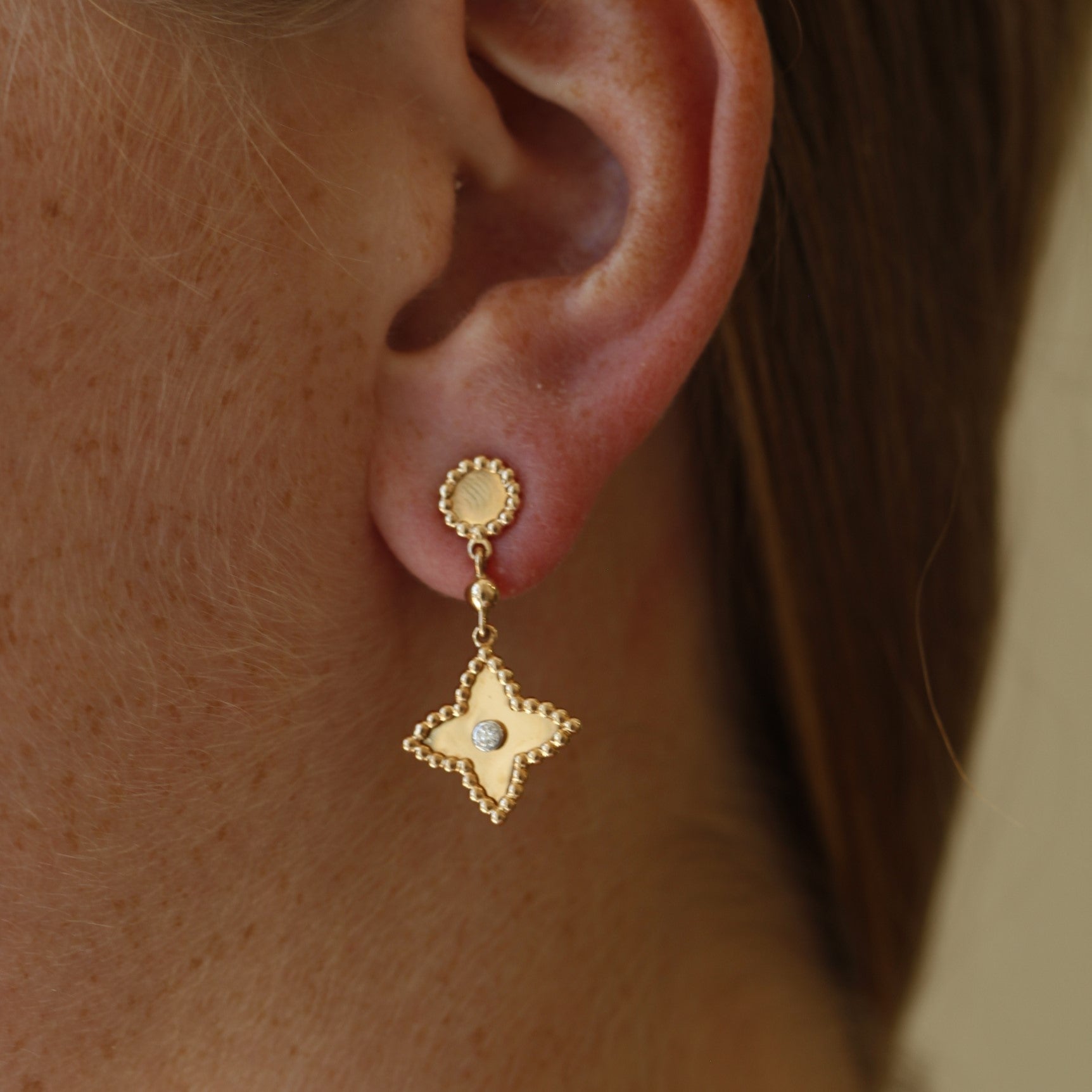 Al Coro Palladio Drop Earrings in 18k Rose Gold with Diamonds