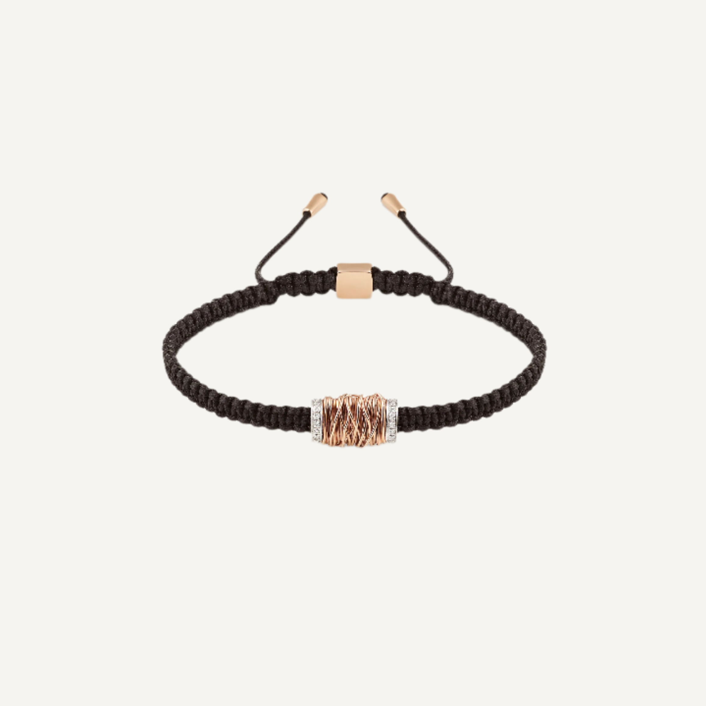 Al Coro Serenata Diamond and 18k Rose Gold on Black Rope Bracelet
