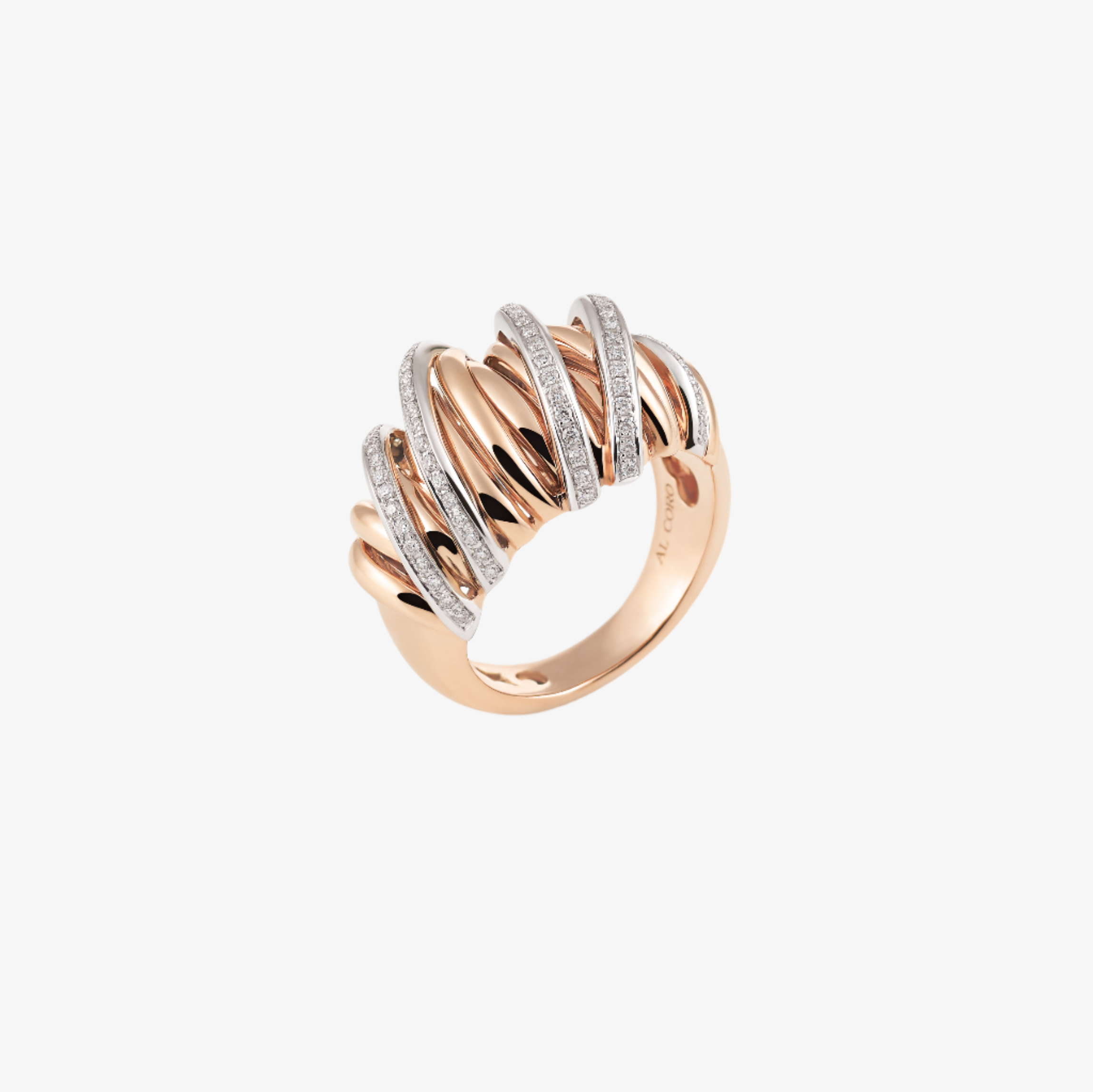 Al Coro Serenata Ring in 18k Rose Gold (12.80g) with 83 White Diamonds (0.42ct) - Size 55 - R7685WR