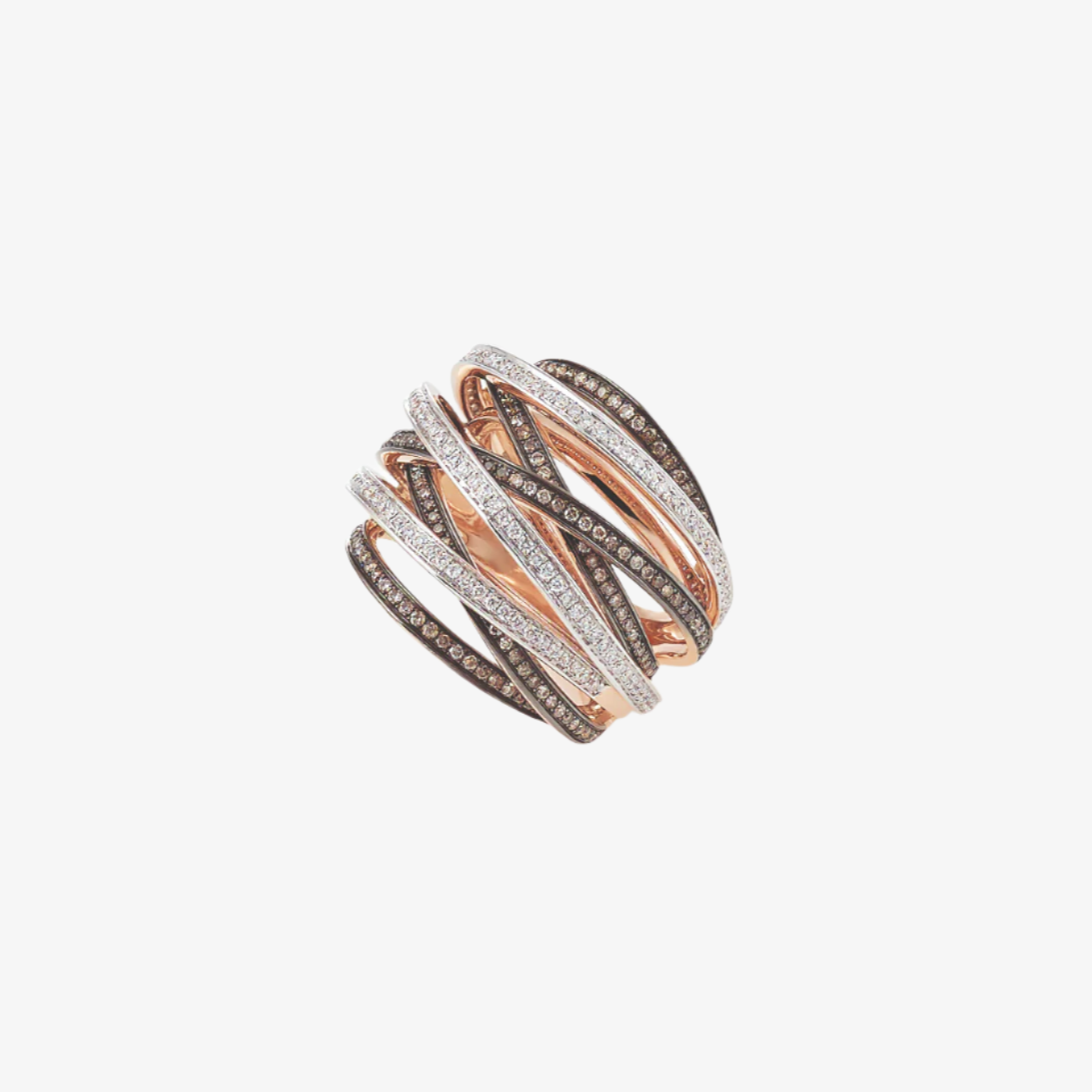 Al Coro Serenata Ring in 18k Rose Gold (14.63g) with 76 White Diamonds (0.34ct), 171 Brown Diamonds (0.78ct) - 55 -NR952BWR