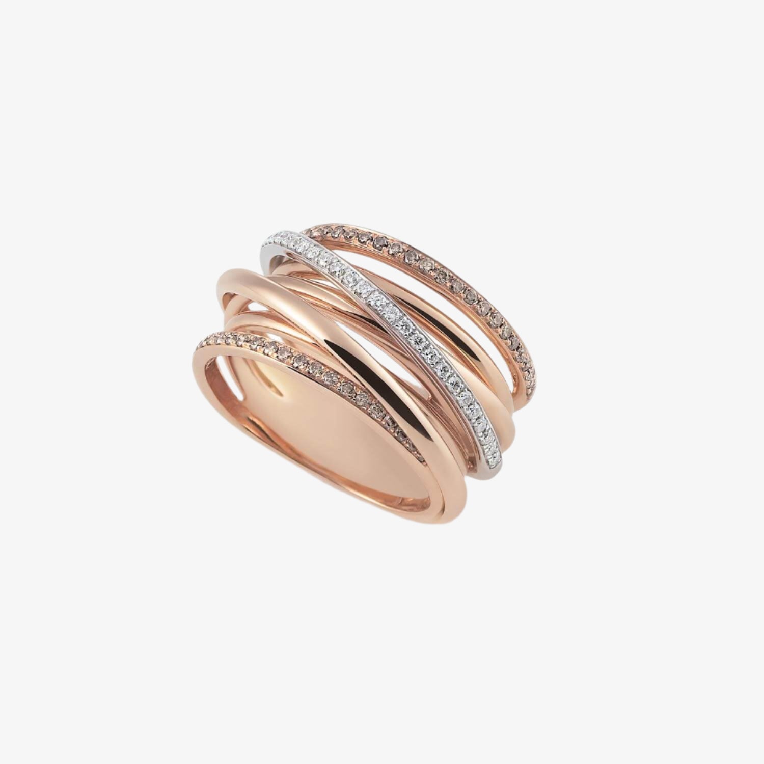Al Coro Serenata White Diamond and Brown Diamond Ring in 18k Rose Gold