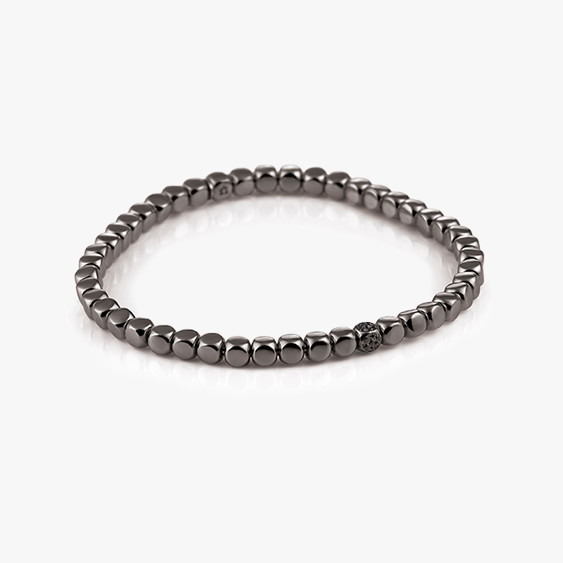 Al Coro Square Stretchy Bracelet in Black with Medium Cubes and Black Diamond Detail