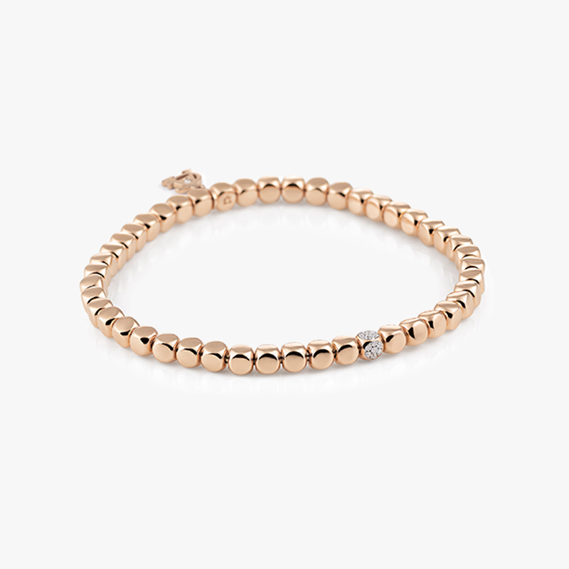 Al Coro Square Stretchy Bracelet in 18k Rose Gold with Medium Cubes and Diamond Detail