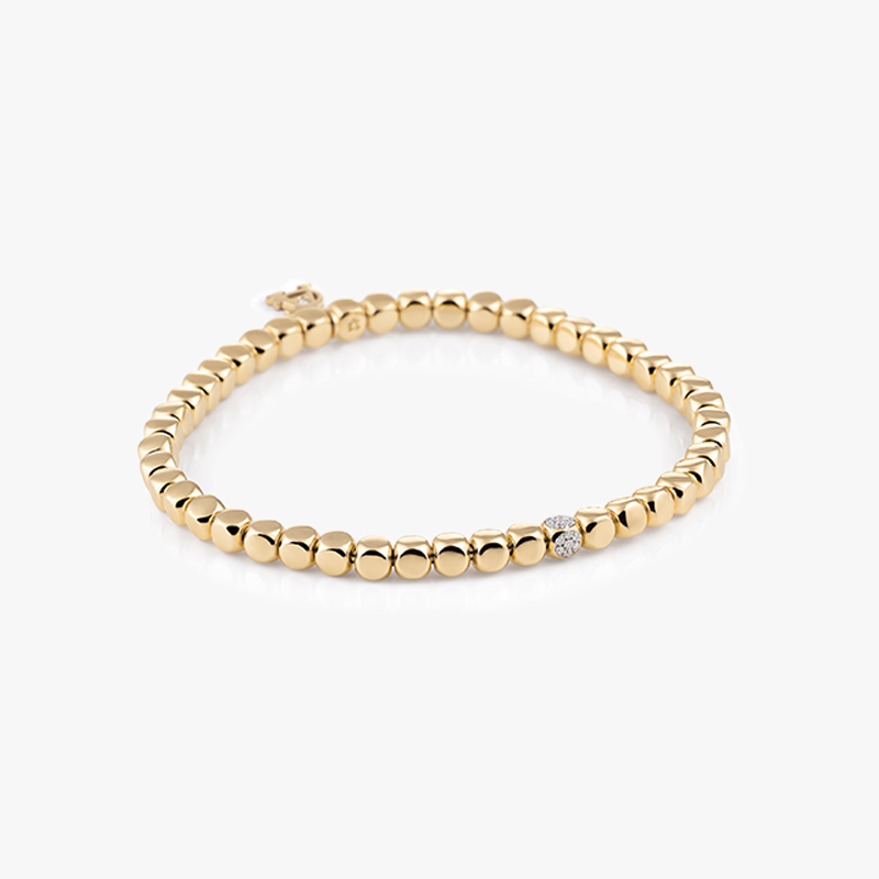 Al Coro Square Stretchy Bracelet in 18k Yellow Gold with Medium Cubes and Diamond Detail