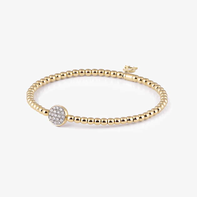 Al Coro Stretchy Bracelet in 18k Yellow Gold with Diamond Disc A150G