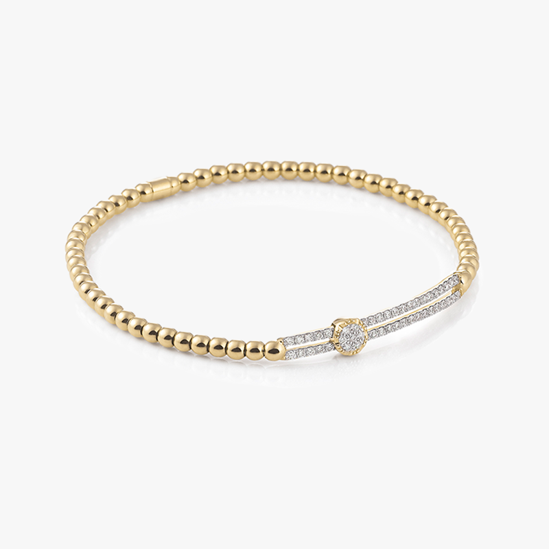 Al Coro Stretchy Bracelet in 18k Gold with Diamond Moving Disc Detail