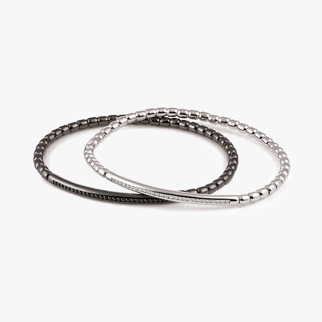 Al Coro Stretchy Men's Bracelets, white gold and diamonds and Black Ruthenium with Black Sapphires