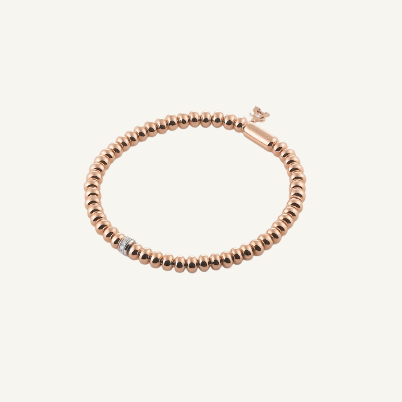 Al Coro Stretchy Rose Gold Ball with Diamonds Bracelet