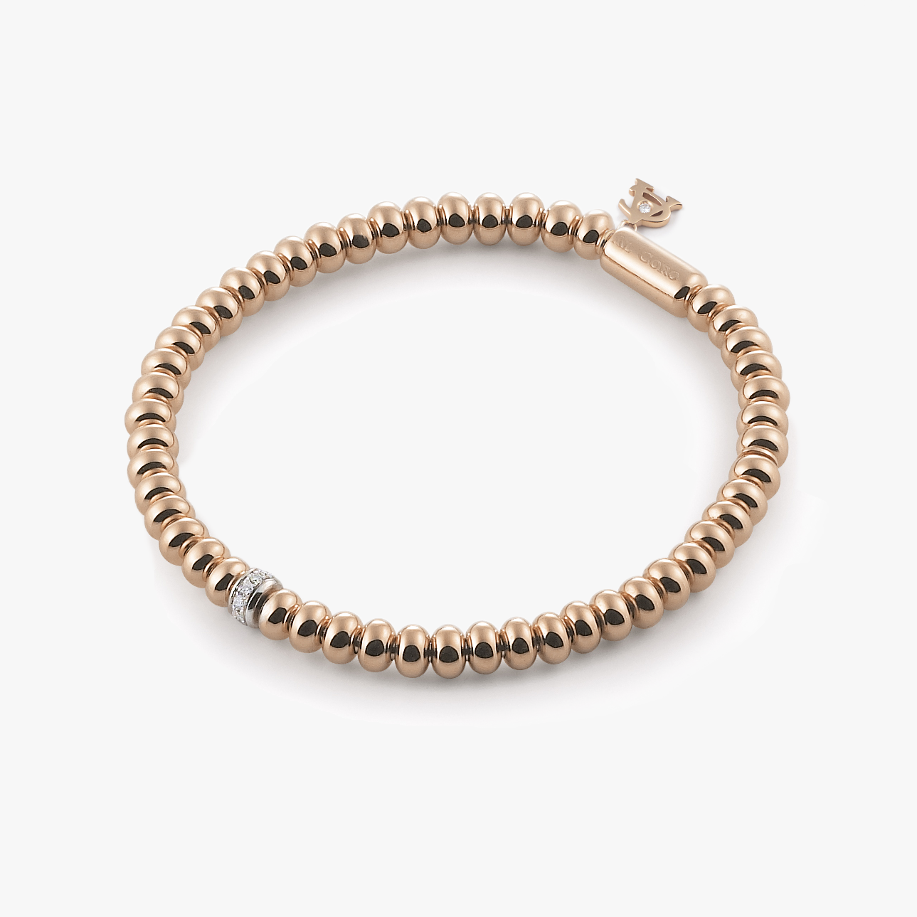 Al Coro Stretchy Rose Gold Ball with Diamonds Bracelet A390R