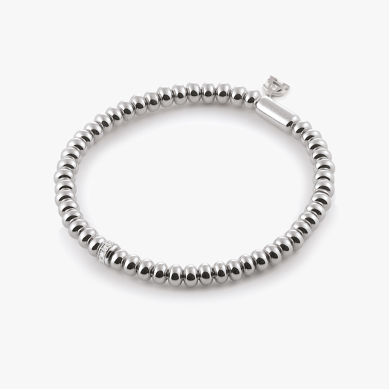 Al Coro Stretchy White Gold Ball with Diamonds Bracelet A390W