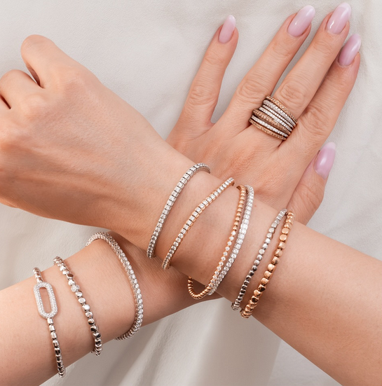 al coro collection from italy with diamond and 18k gold stretch bracelets
