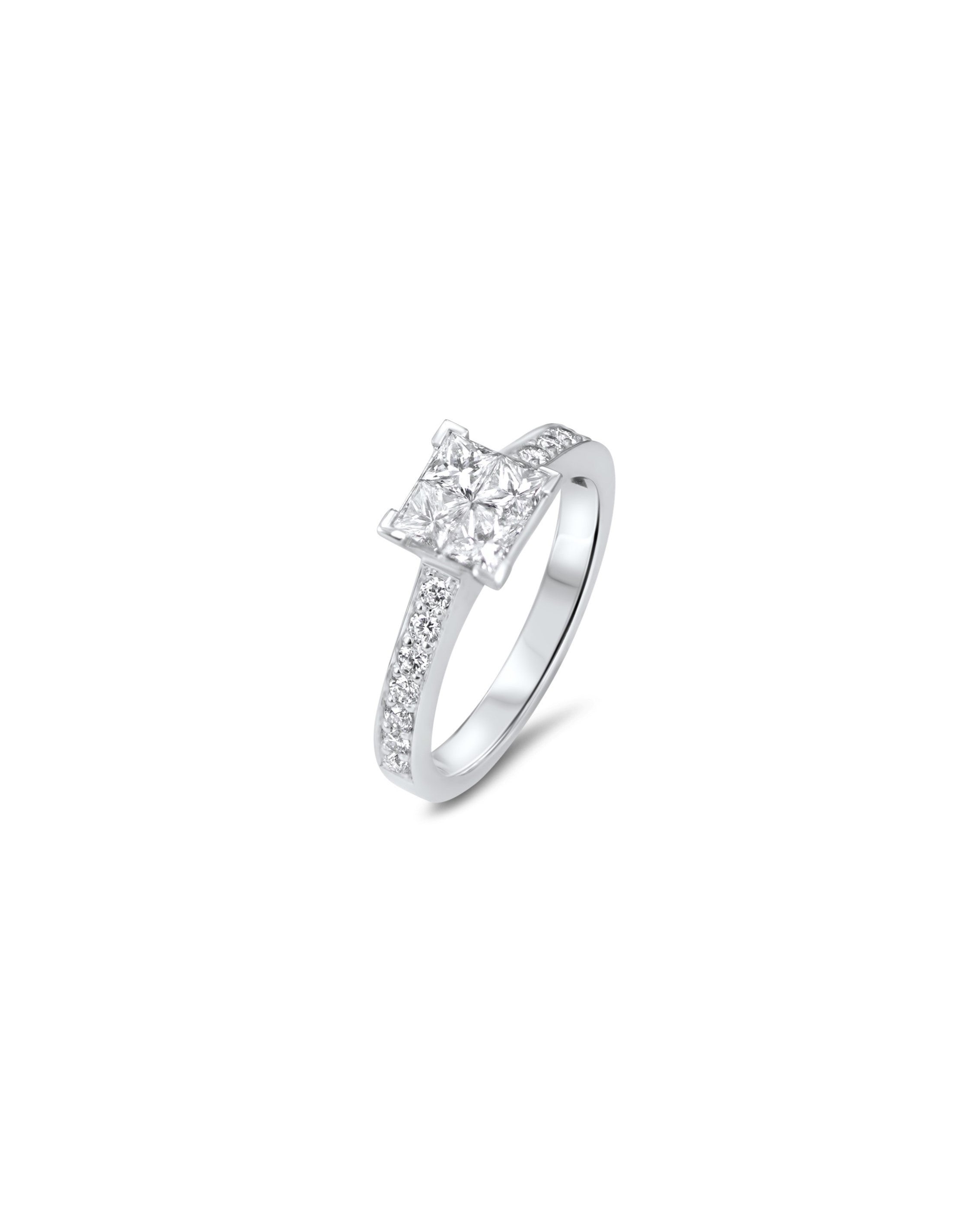 square diamond engagement ring 18k white gold
