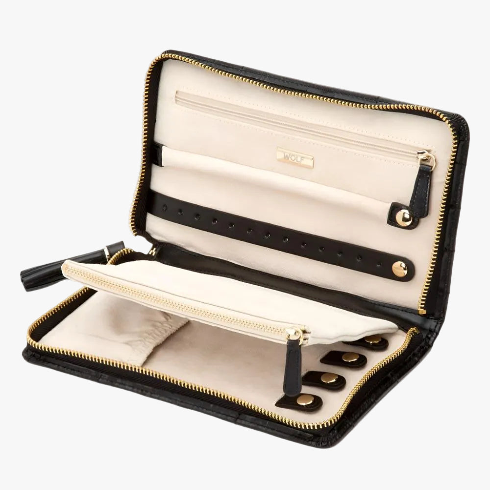 classic black jewellery box for travel by Wolf