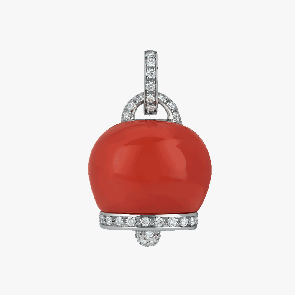Chantecler Campanella Large Pendant with Red Coral & Diamonds in 18kt White Gold