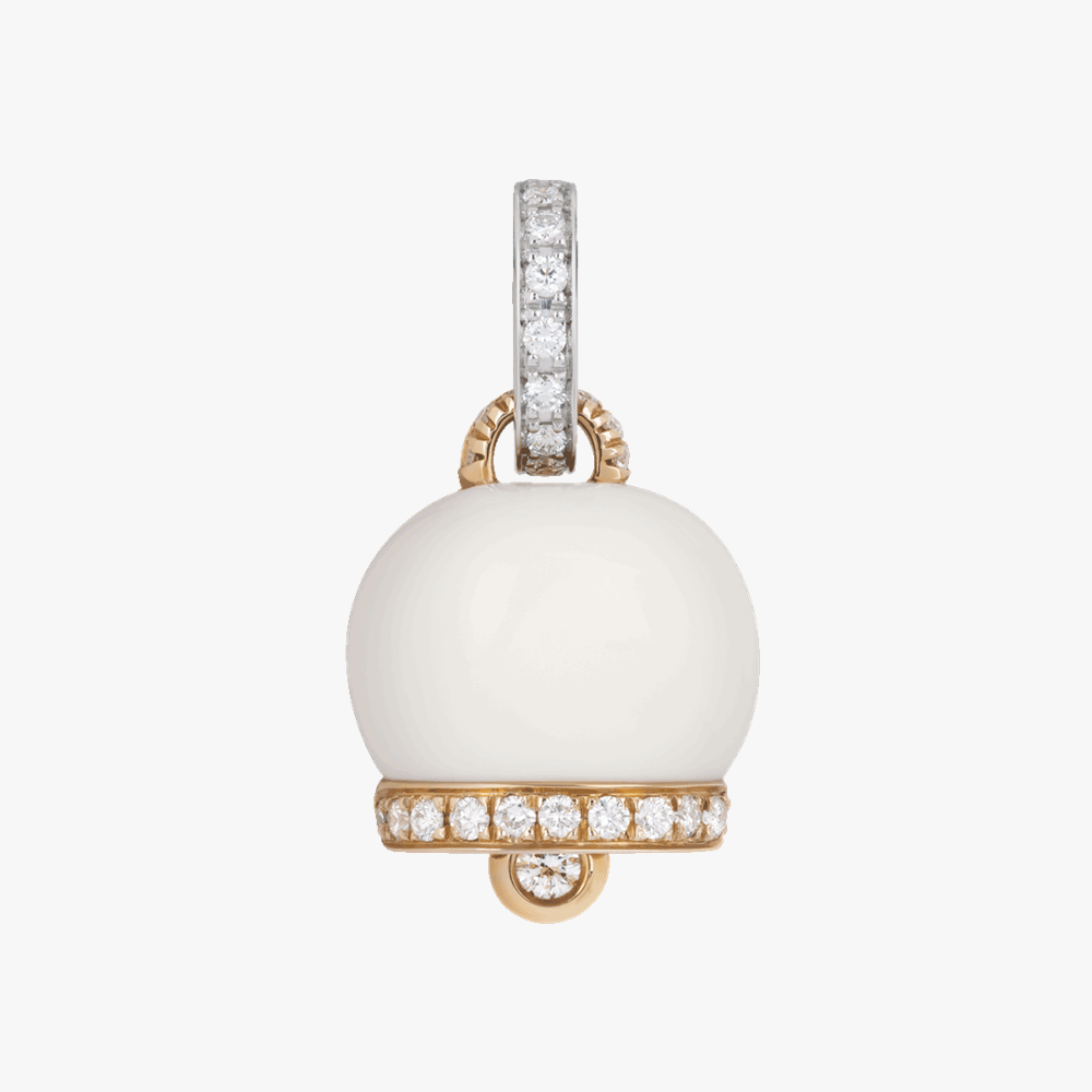 Chantecler Campanella Medium Pendant with White Kogolong & Diamonds in 18kt White Gold