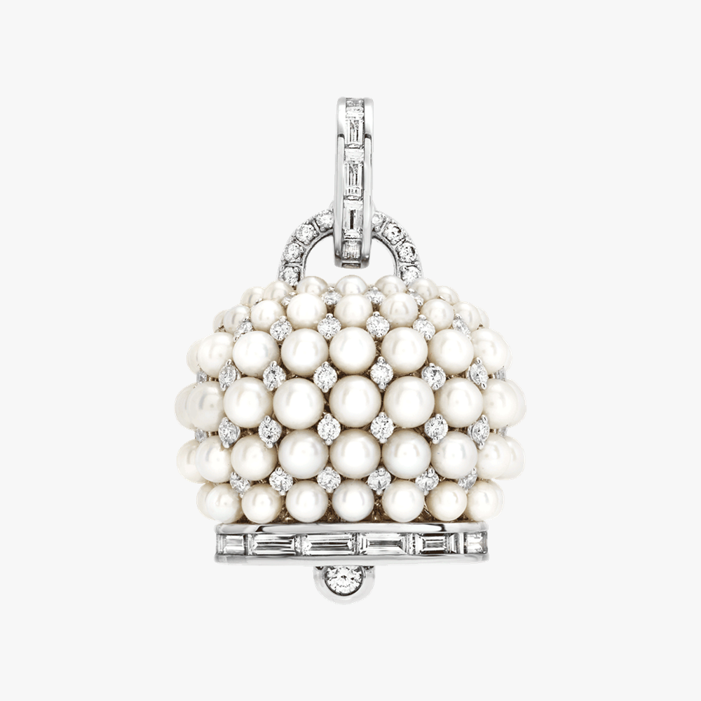 Chantecler Campanelle Audrey Hepburn Large Pendant in 18kt White Gold, Diamonds & Freshwater Pearls