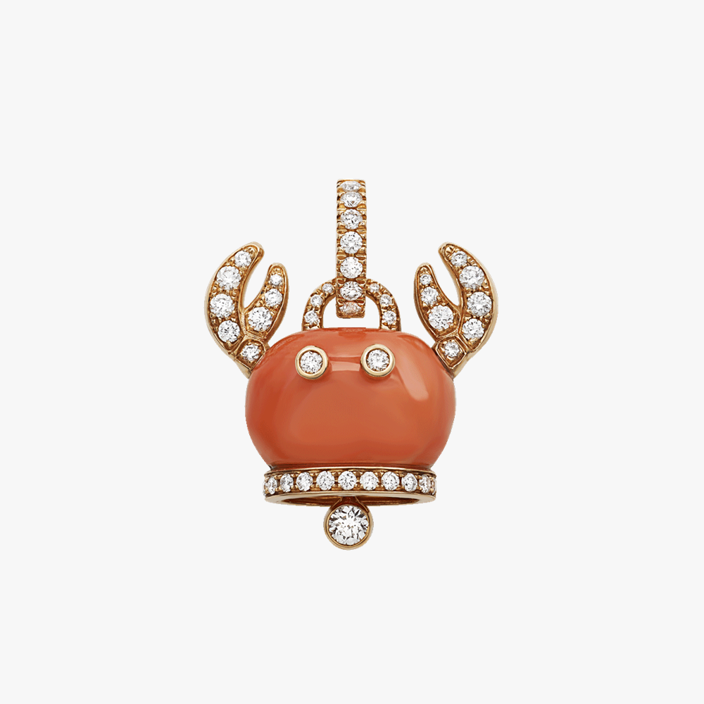Chantecler Campanelle Crab medium charm in 18kt rose gold with red coral and diamonds. Handcrafted in Italy. Discover at Orsini Fine Jewellery Auckland.
