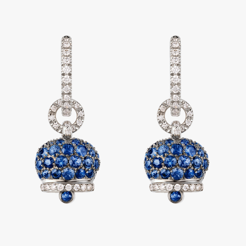 Chantecler Campanelle Earrings with Pavé Sapphires and Diamonds in 18kt White Gold (Small) 34159
