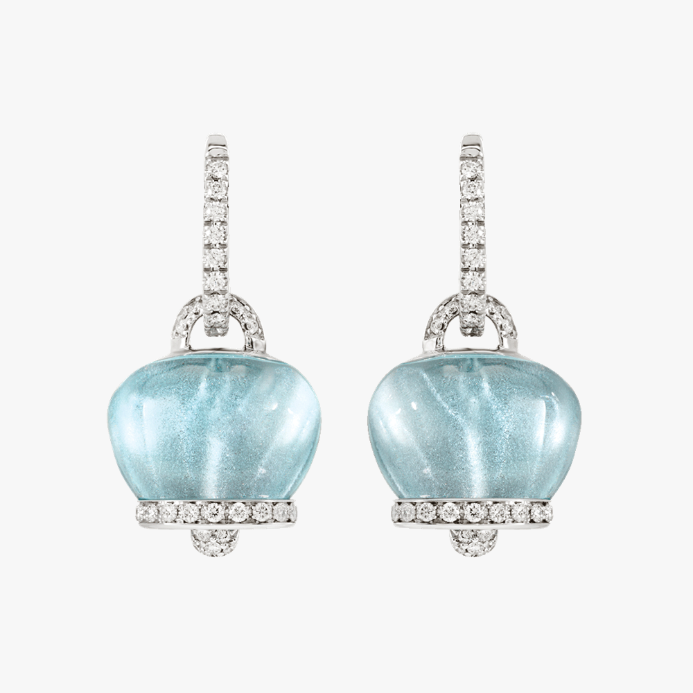 Chantecler Campanelle Earrings with Sky Blue Topaz and Pavé Diamonds in 18kt White Gold (Medium) 43698