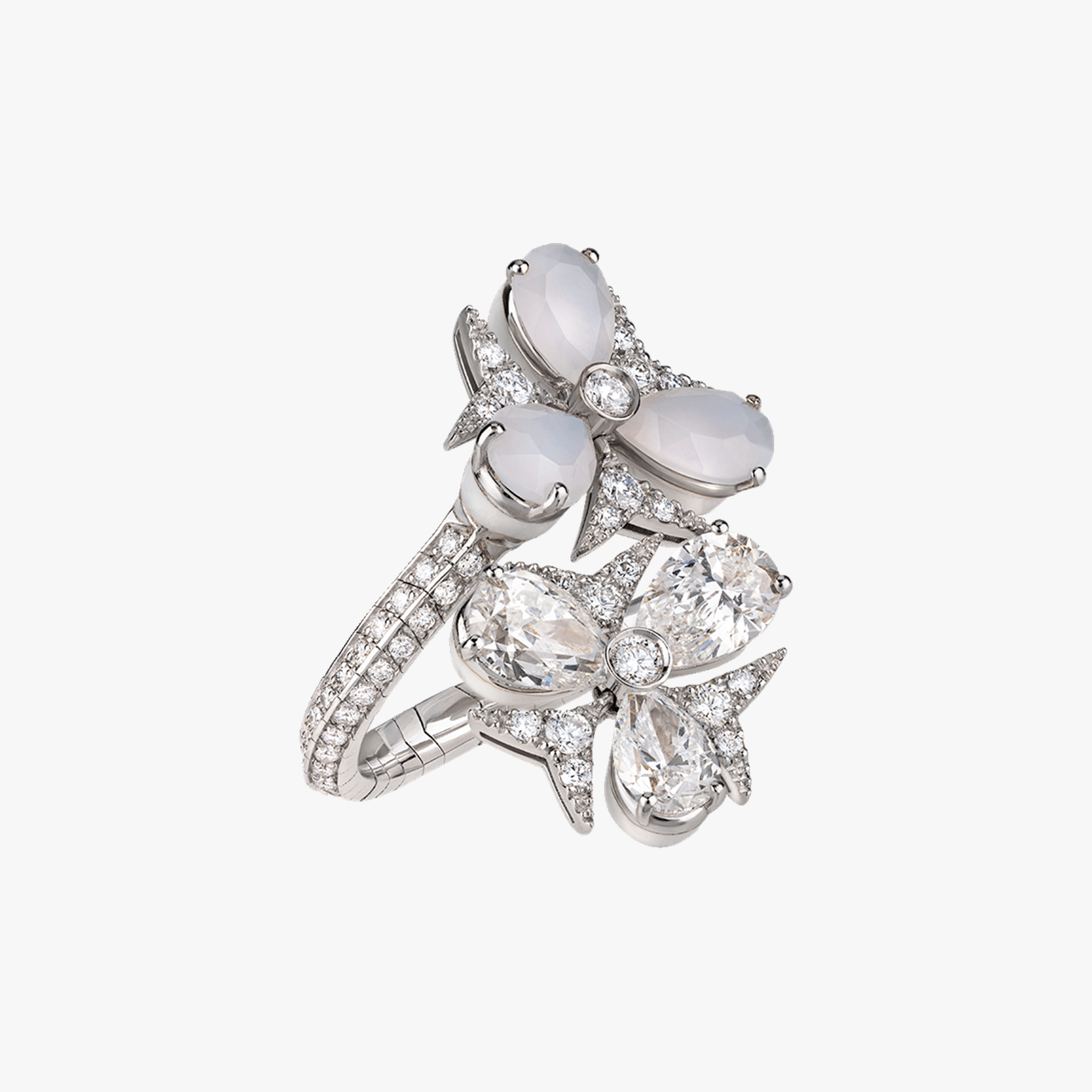 Chantecler Caleidoscopio Contarie Ring in 18kt White Gold with Diamonds & Milky Agate