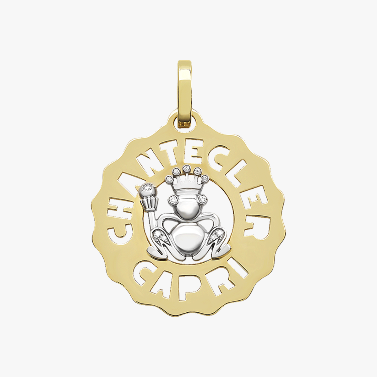 Frog Prince Logo Pendant in 18Kt yellow and white gold and diamonds.