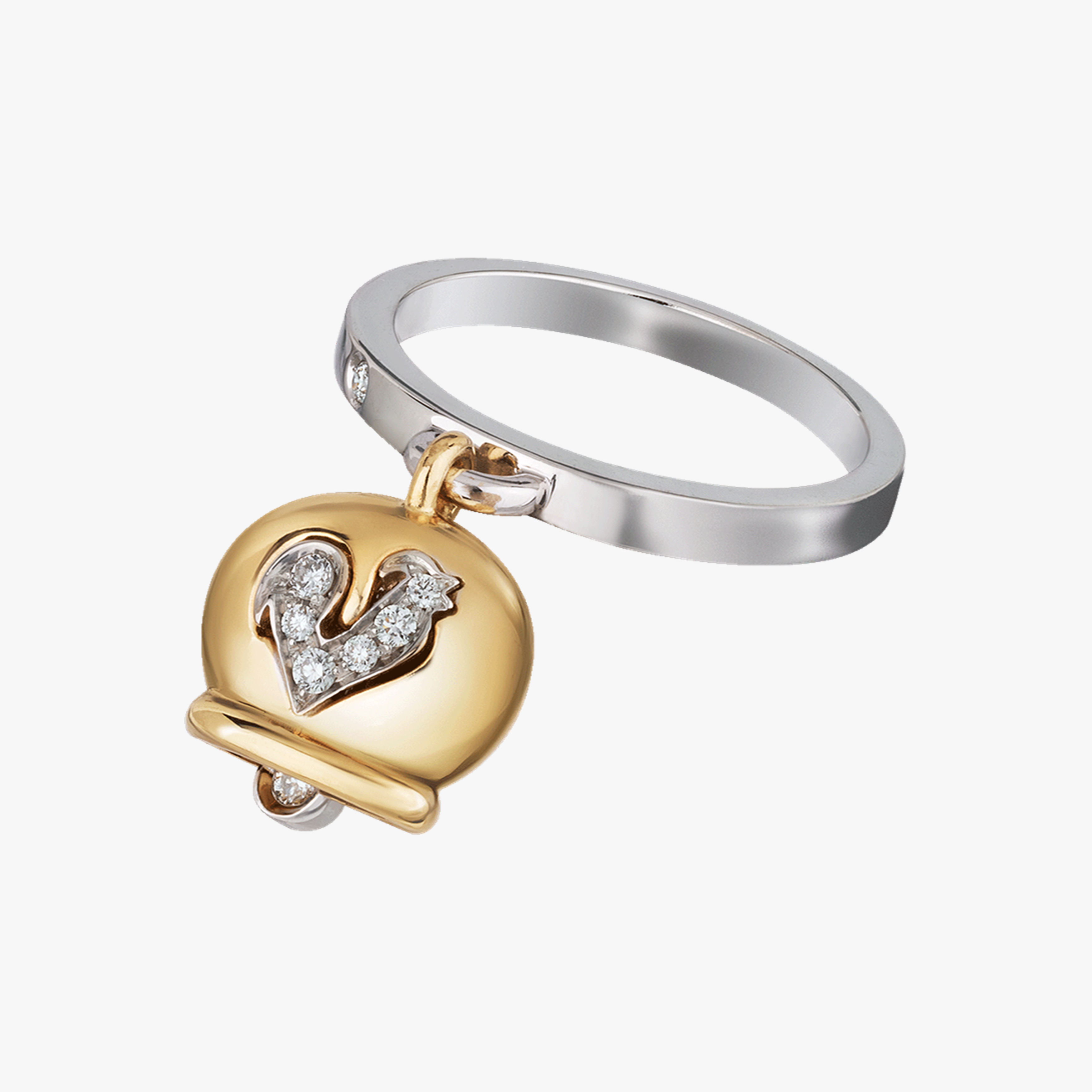 Chantecler Small Campanella ring in 18Kt yellow gold, diamonds and rooster in pavé diamonds 17670