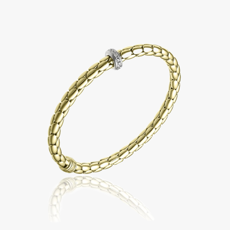 Chimento Stretch Spring Bracelet (Large, 1 Disc) in 18k Yellow and White Gold with White Diamonds