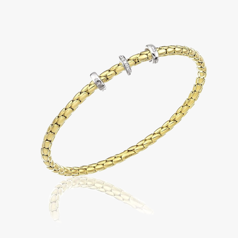 Chimento Stretch Spring Bracelet (Small, 3 Disc) in 18k Yellow and White Gold with White Diamonds