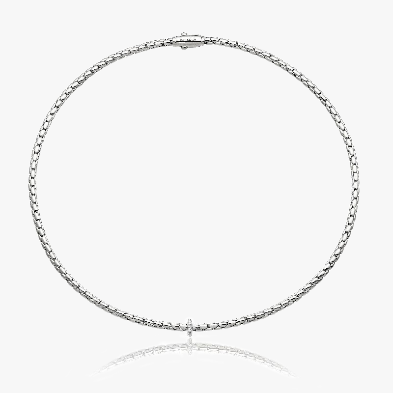 Chimento Stretch Spring Necklace (Small) in 18k White Gold with White Diamonds