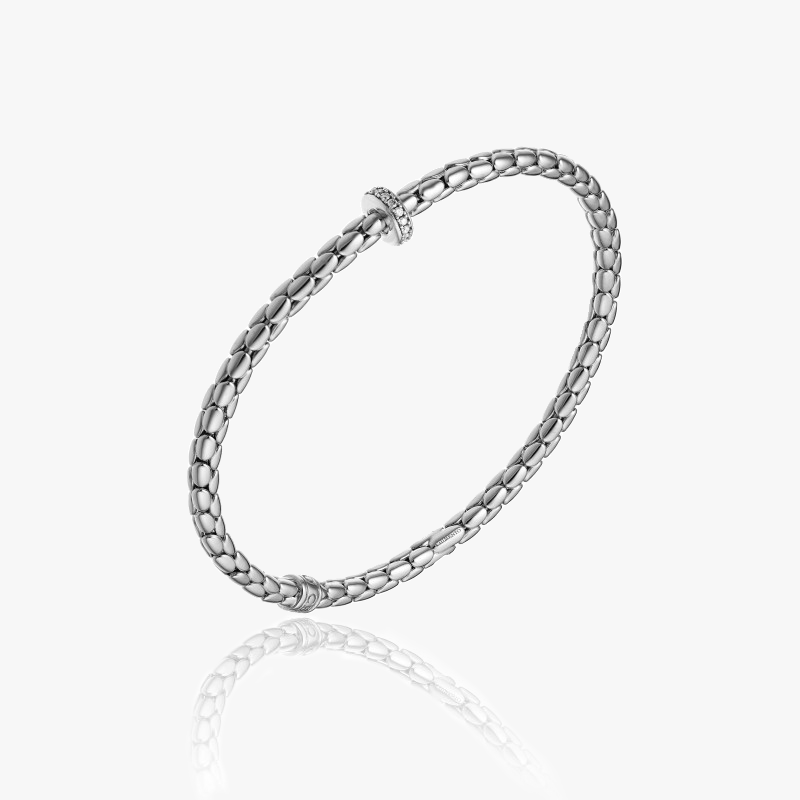 Chimento Stretch Spring Bracelet (Small, 1 Disc) in 18k White Gold with White Diamonds