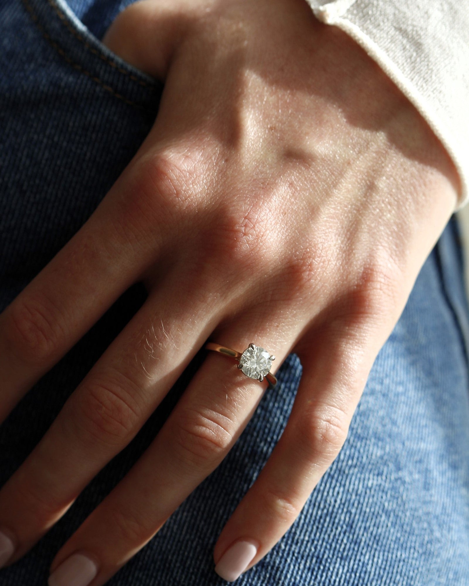 Classico Solitaire Diamond Engagement Ring on hand