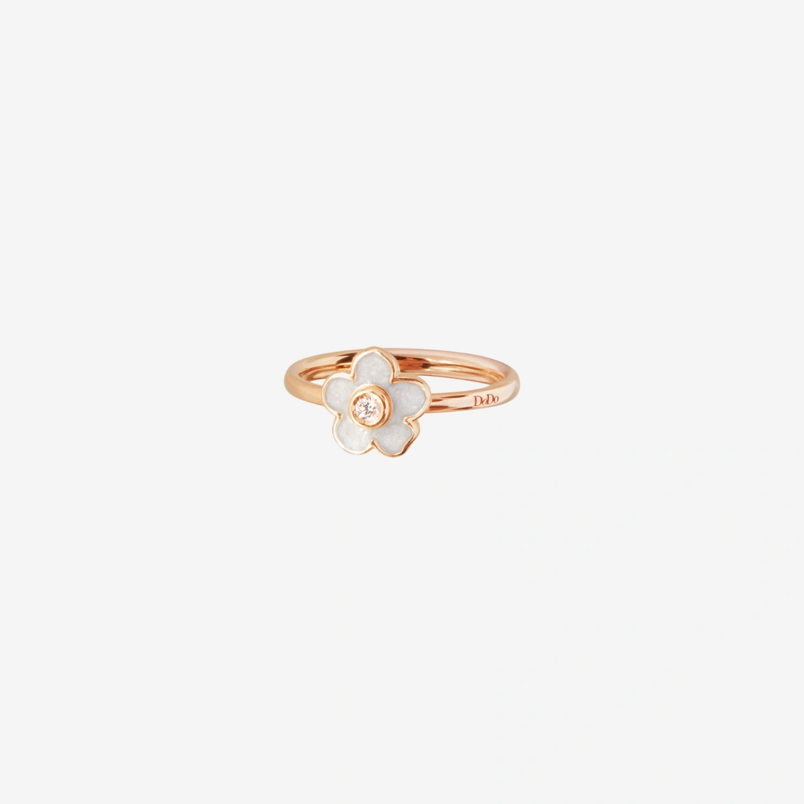 Dodo Flower Ring in 9k Rose Gold with Mother of Pearl Enamel - Orsini Jewellers