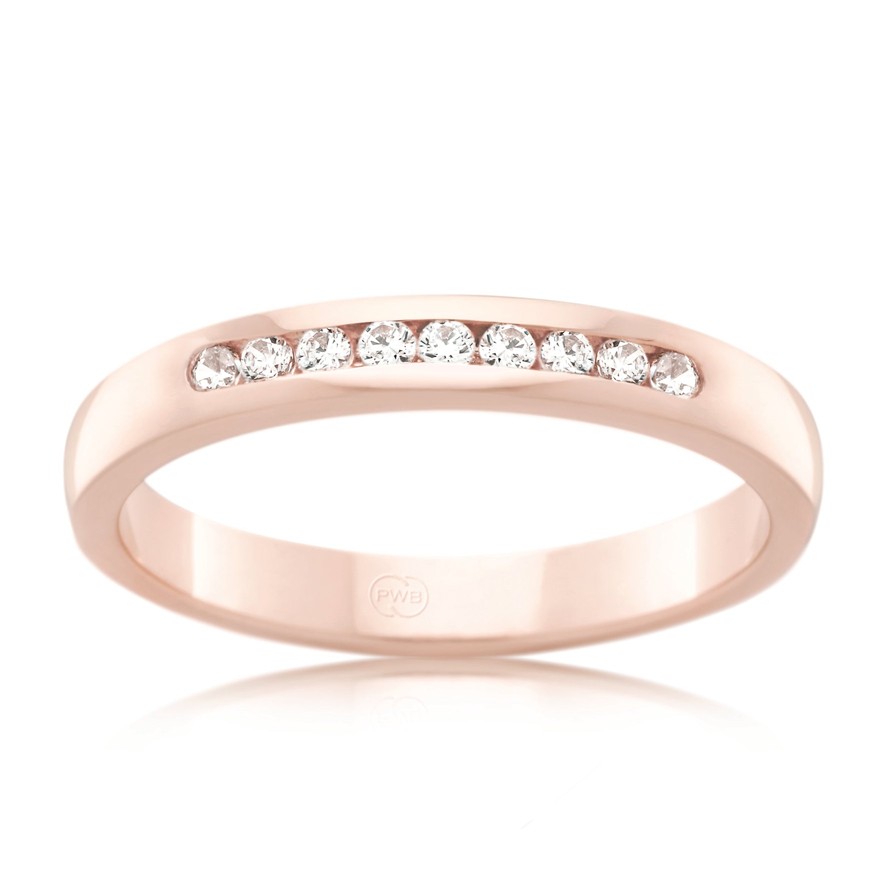 Diamond Channel Set Barrel Wedding Ring Rose Gold