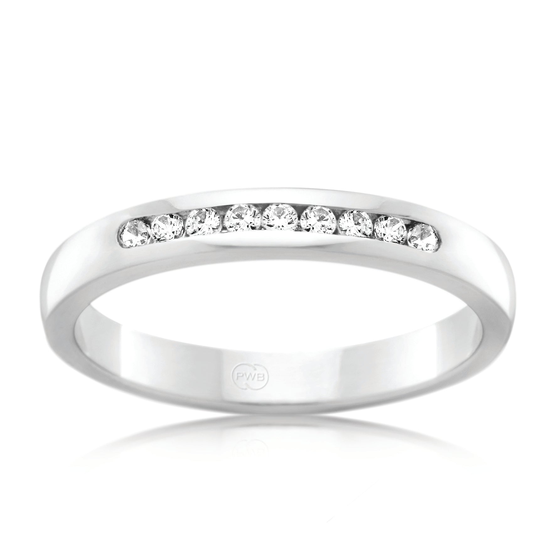 Diamond Channel Set Barrel Wedding Band White Gold