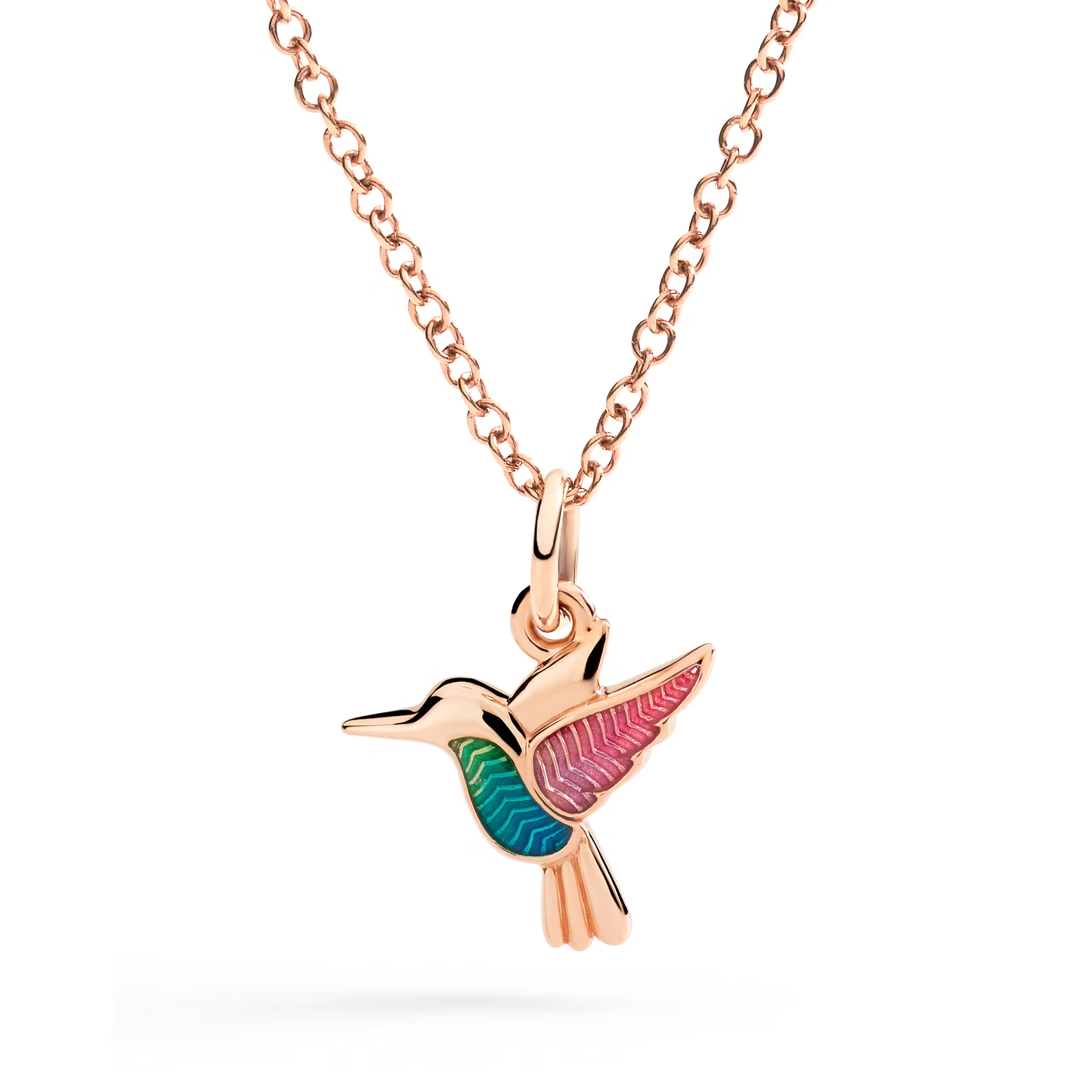 DoDo Charm HUMMINGBIRD Rainbow Enamel & 9kt Rose Gold DMC5008-COLIB-EMX9R