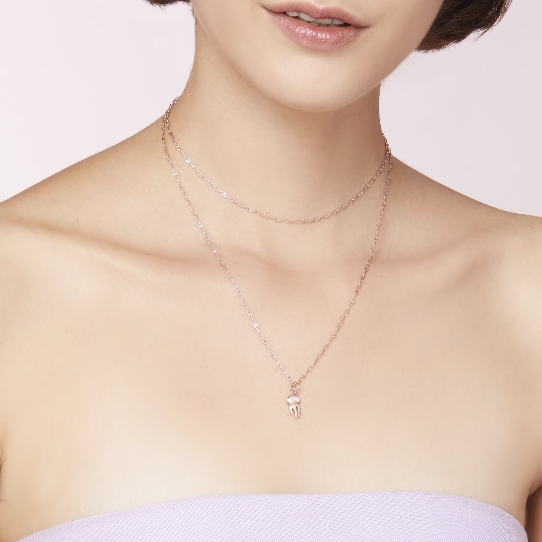 DoDo Charm JELLYFISH Lilac Pearl Enamel & 9kt Rose Gold