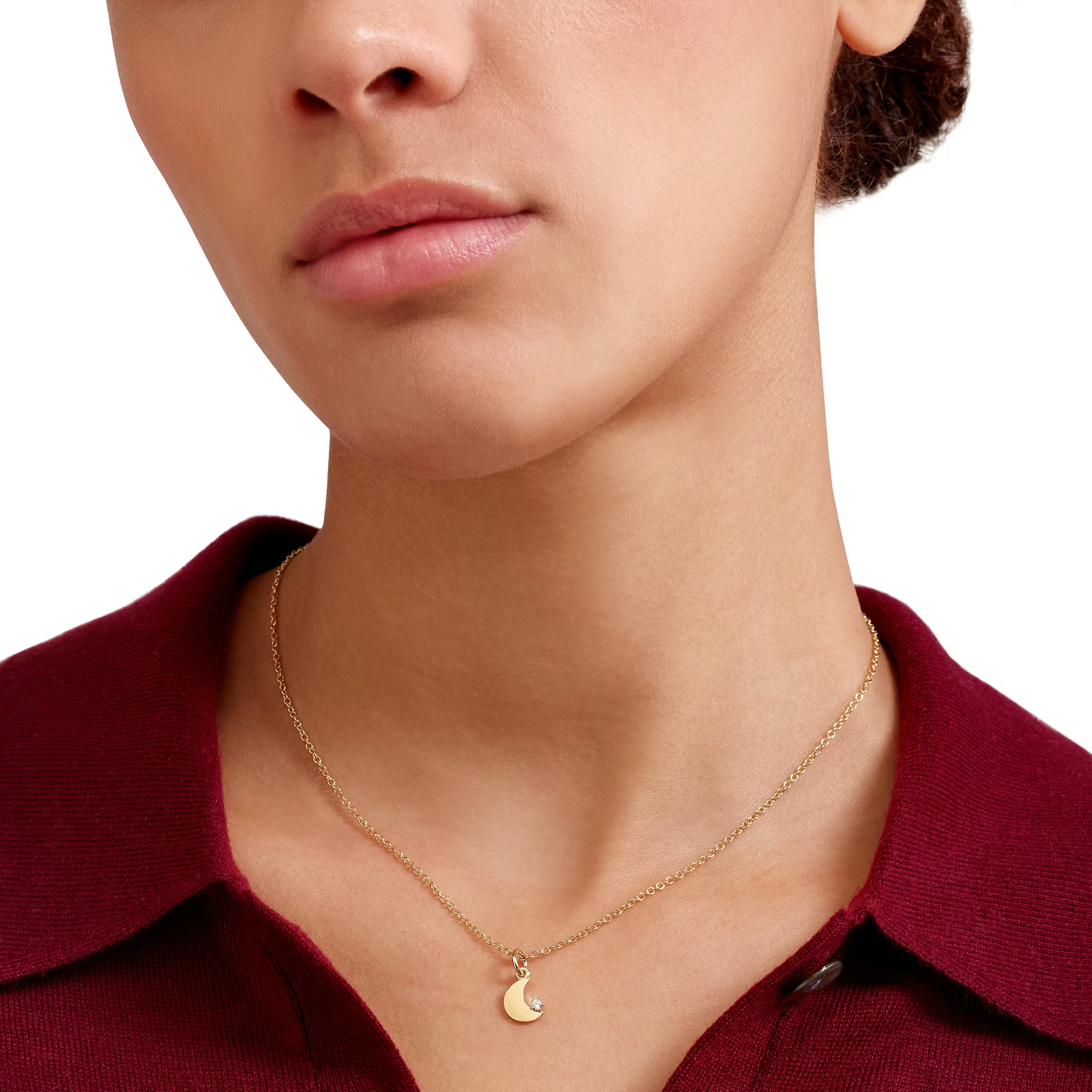 DoDo Charm MOON 9kt Yellow Gold with Diamond Detail ON MODEL