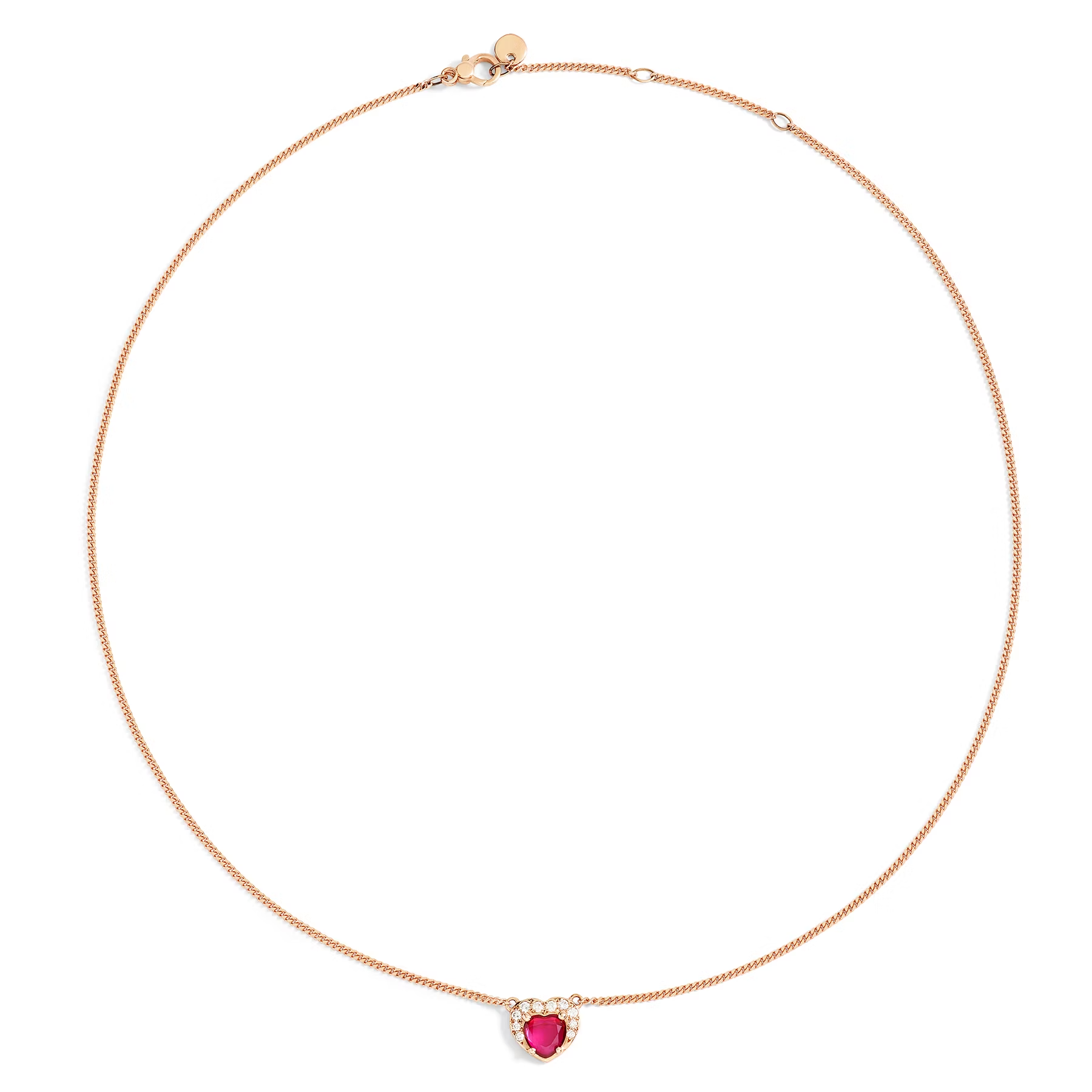 DoDo Heart Necklace Rose Gold with Synthetic Ruby and Diamonds