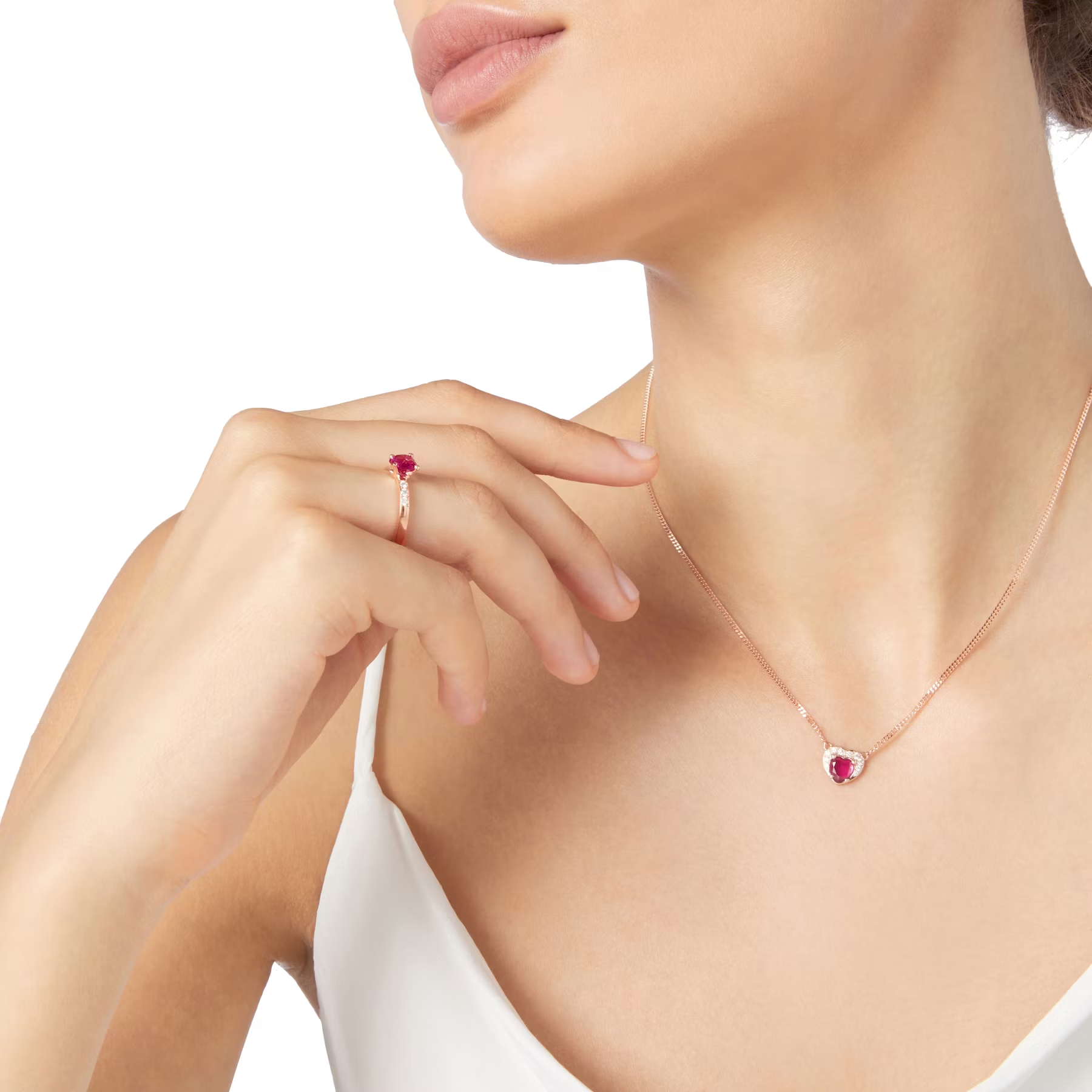 DoDo Heart Ring in 9K Rose Gold and Synthetic Ruby and Diamonds