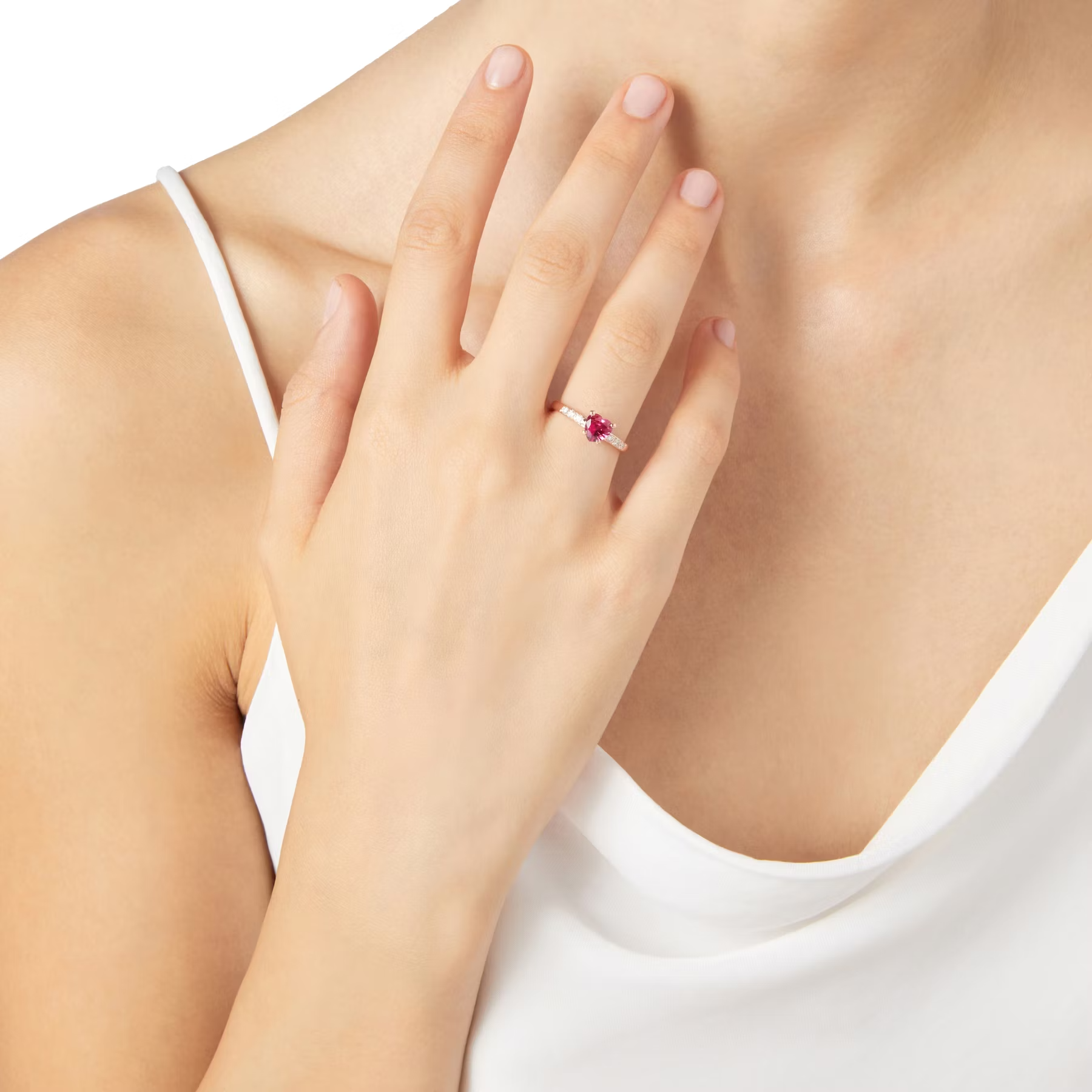 DoDo Heart Ring in 9K Rose Gold and Synthetic Ruby and Diamonds