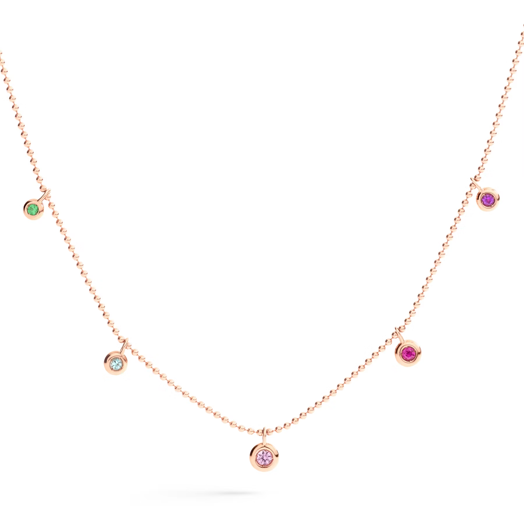 Dodo Bollicine Necklace in 9K Rose Gold with Five Coloured Gemstones DCC3002-BOLLI-MIX9R
